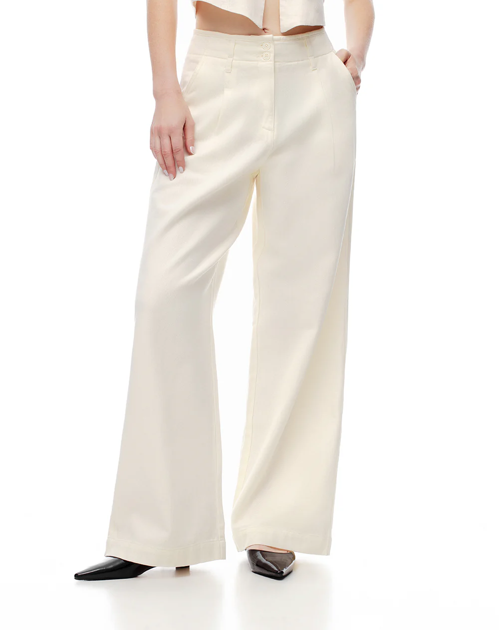 Pantalón wide leg tiro alto denim habano mujer - Image 5