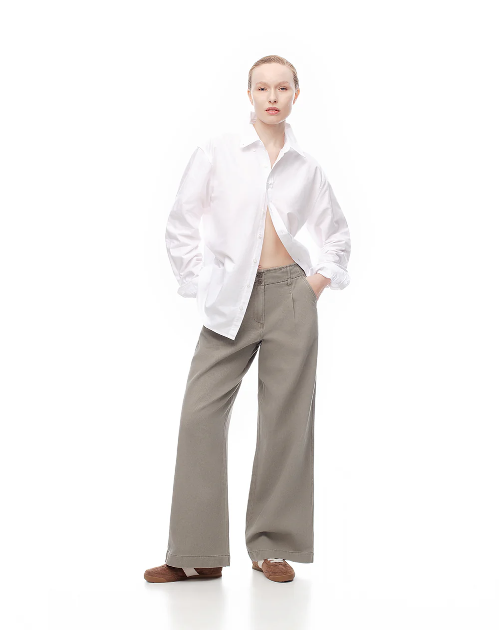 Pantalón wide leg tiro alto denim verde mujer - Image 2