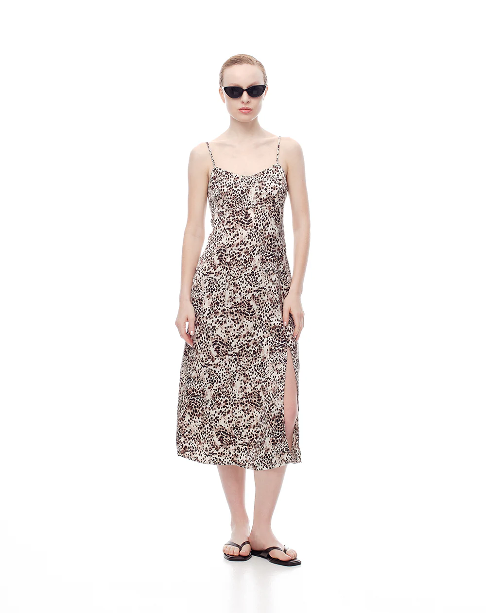 Vestido medi satinado print mujer - Image 3