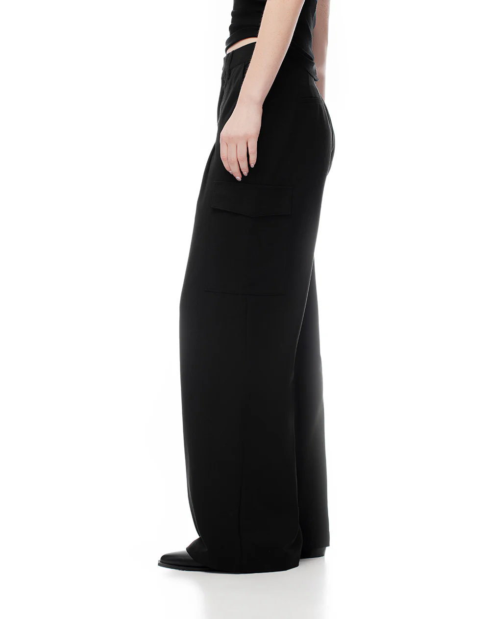 Pantalón cargo wide leg tiro alto negro mujer - Image 3