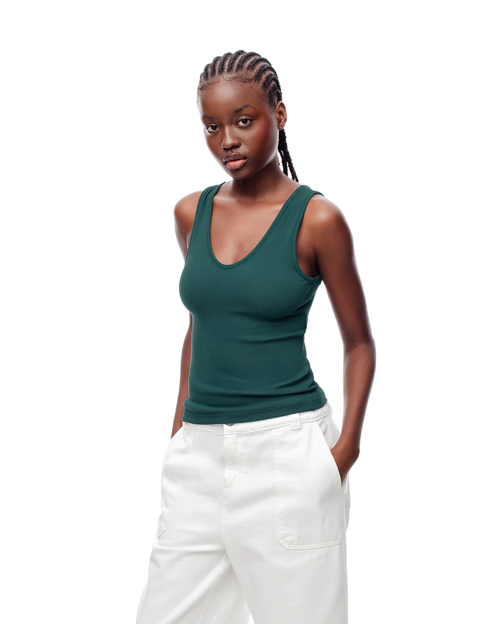 Camiseta manga sisa slim rib algodón verde mujer - Image 2