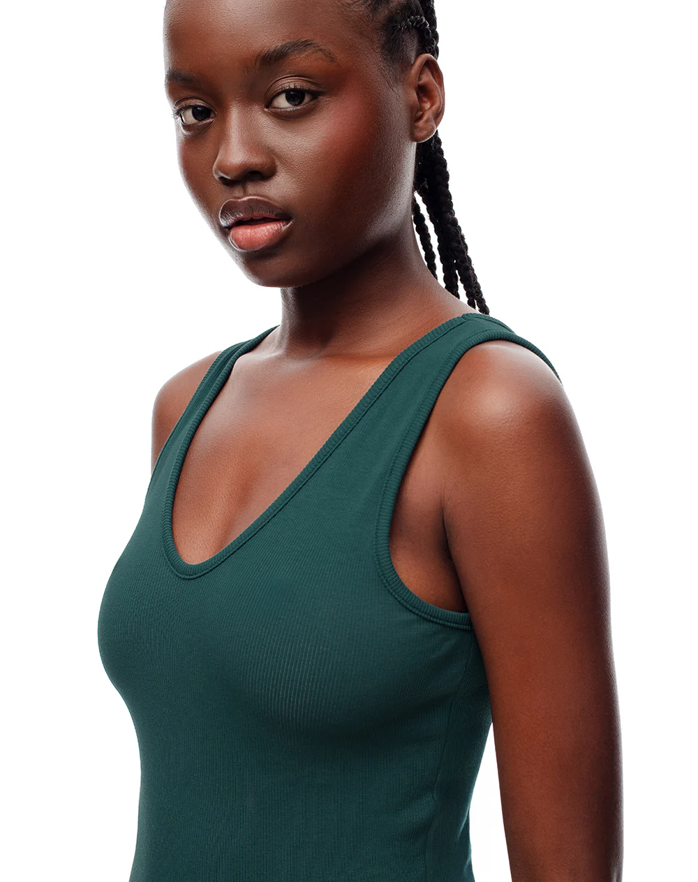Camiseta manga sisa slim rib algodón verde mujer - Image 3