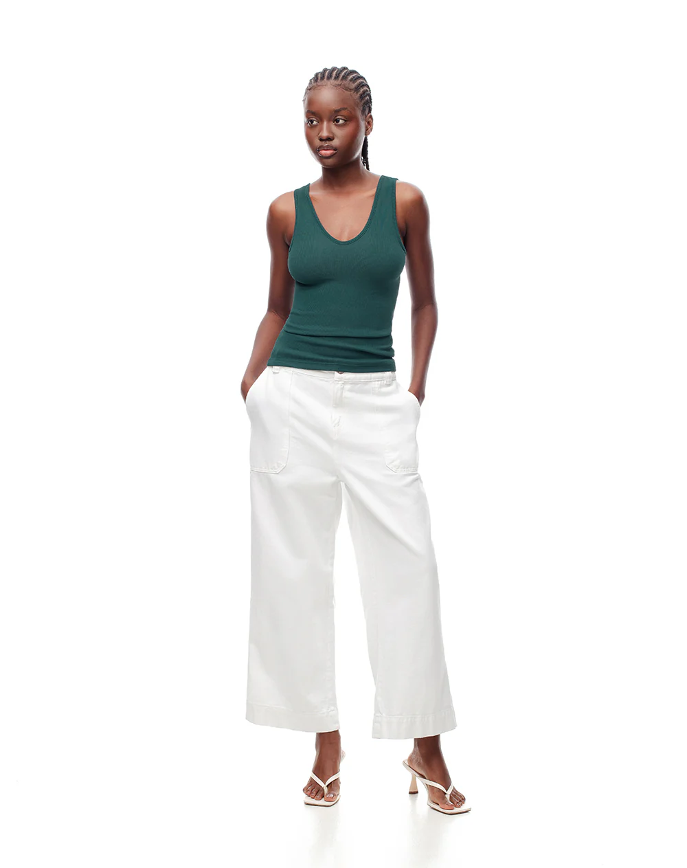 Camiseta manga sisa slim rib algodón verde mujer - Image 4
