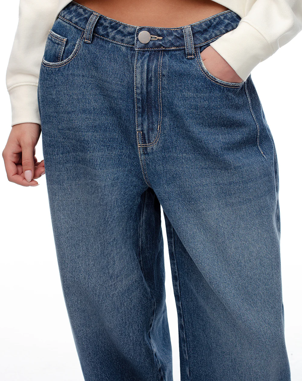 Jean barrel tiro medio índigo medio mujer - Image 3