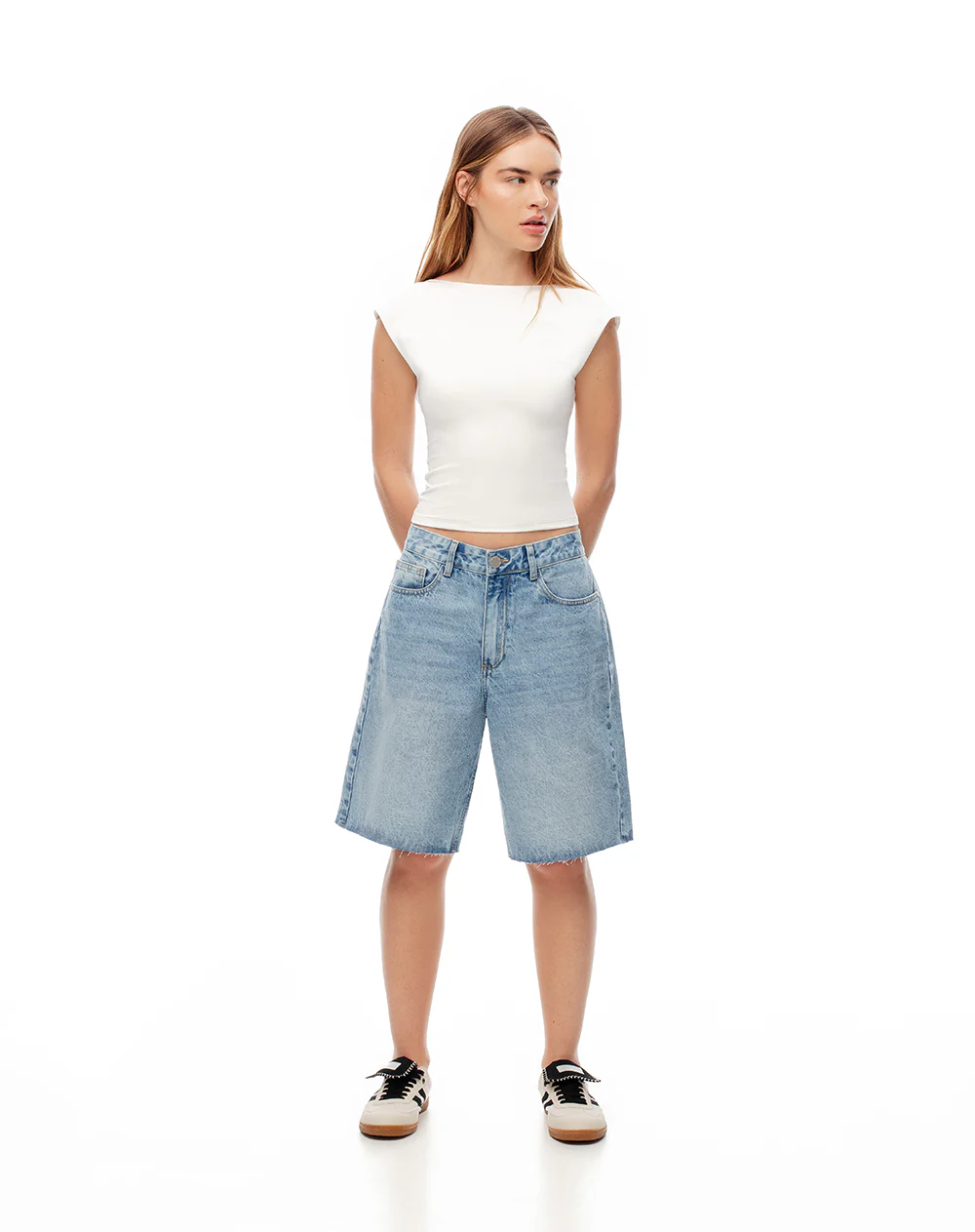 Bermuda regular tiro medio denim índigo medio mujer - Image 6