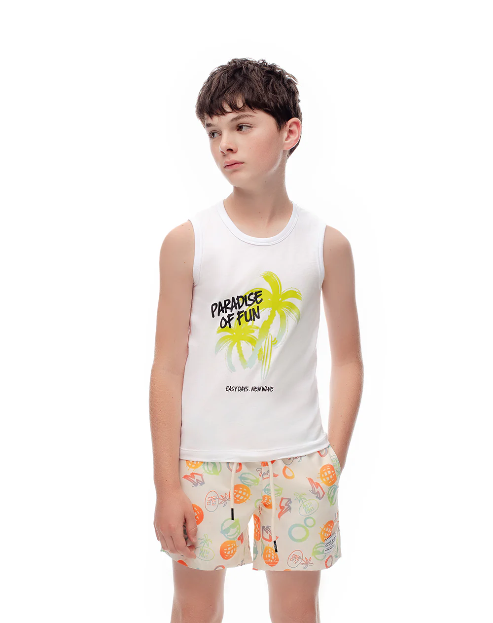 Camisilla algodón blanca estampada niño