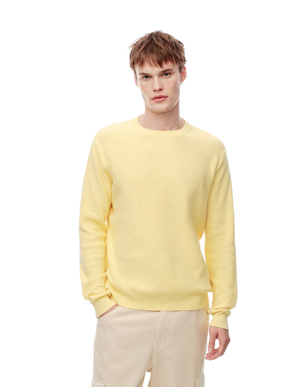 Buzo regular tejido algodón amarillo hombre