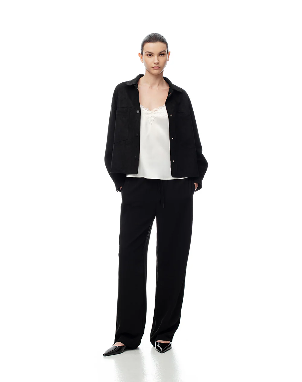 Chaqueta tejido suede negra mujer - Image 4