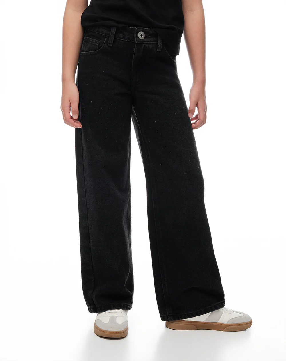 Jean wide leg tiro medio brillos negro niña - Image 4