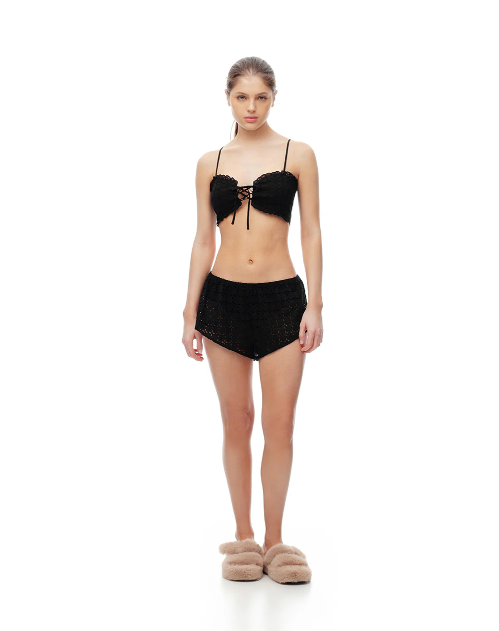 Crop top anudado ojalillo negro mujer - Image 4