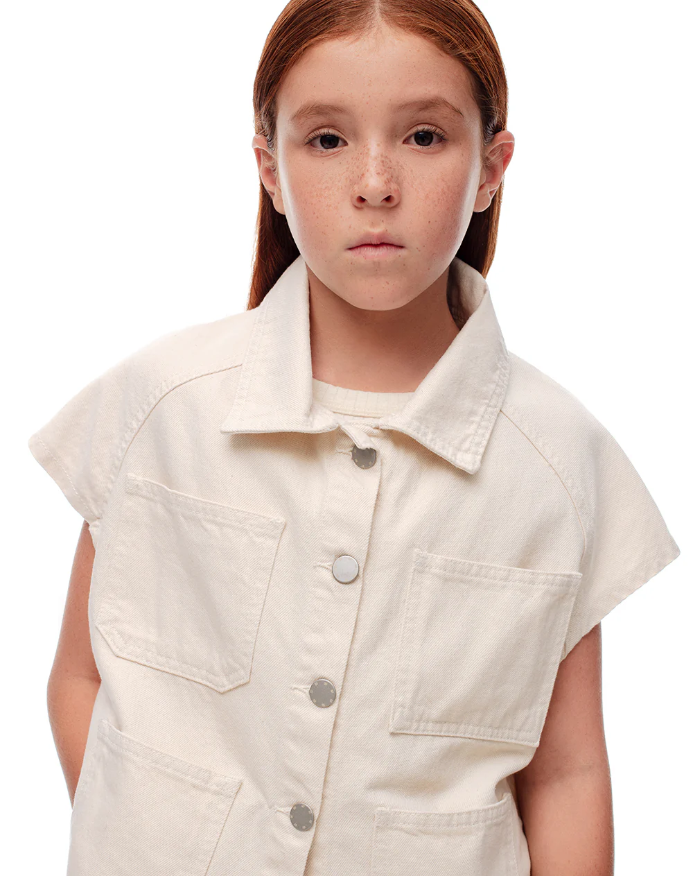 Chaleco oversize algodón crema niña - Image 3