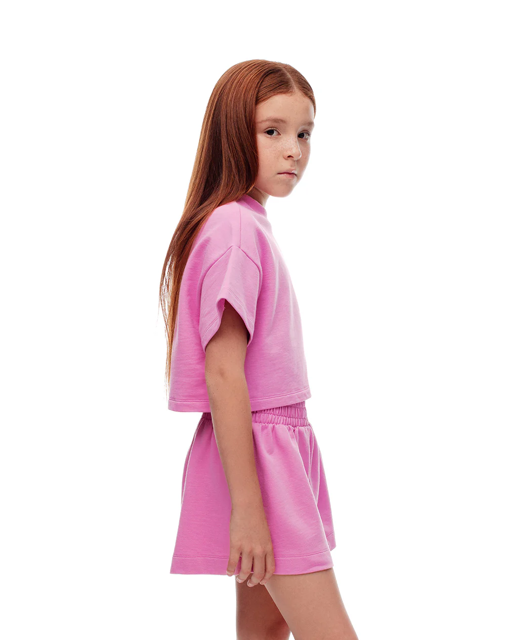 Conjunto camiseta + short algodón fucsia niña - Image 6
