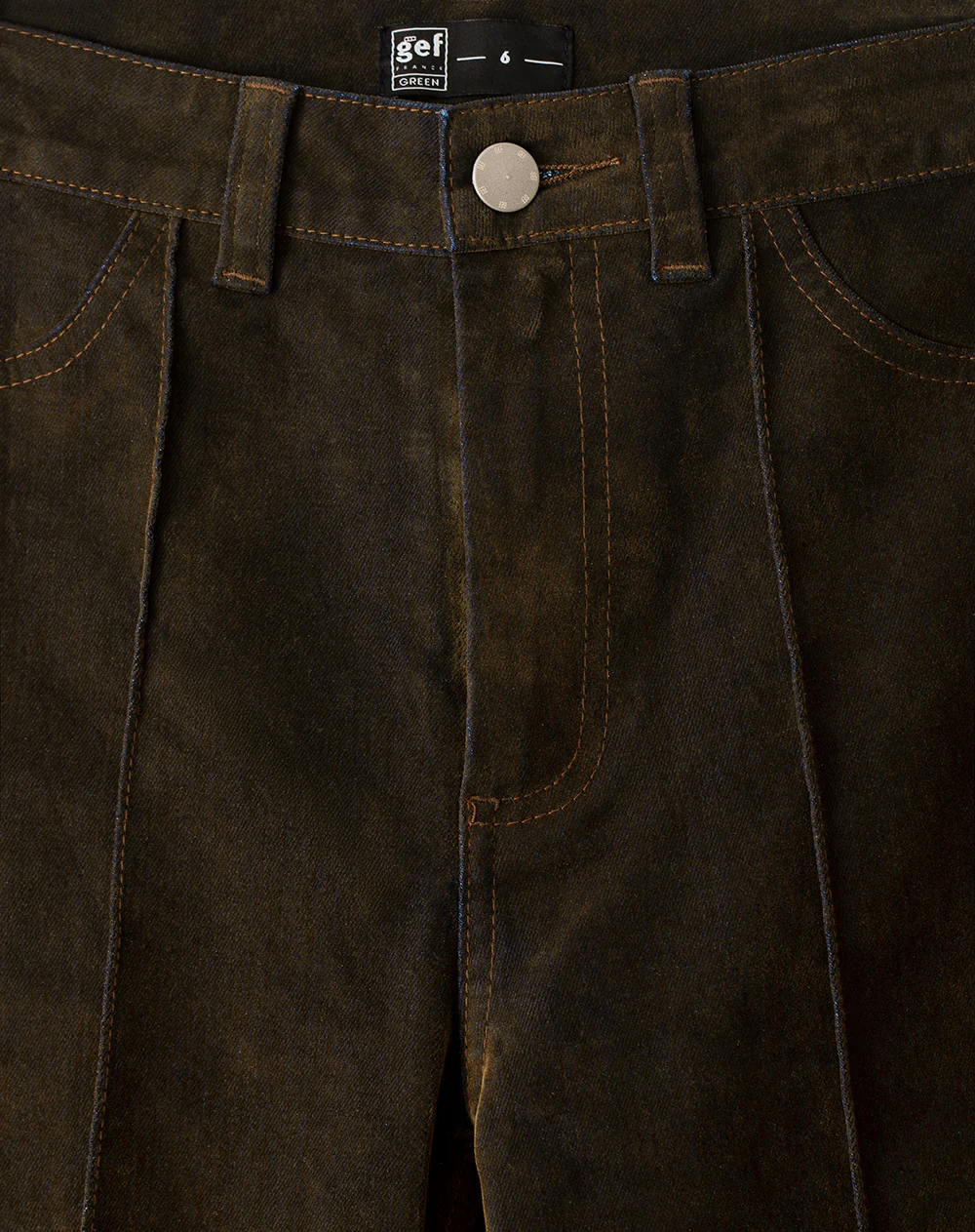 Jean flare tiro alto efecto gamuza café mujer - Image 8