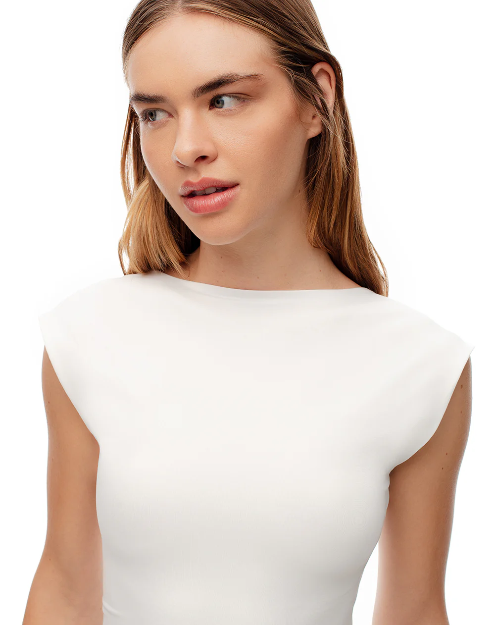 Camiseta crop slim doble tela blanca mujer - Image 2