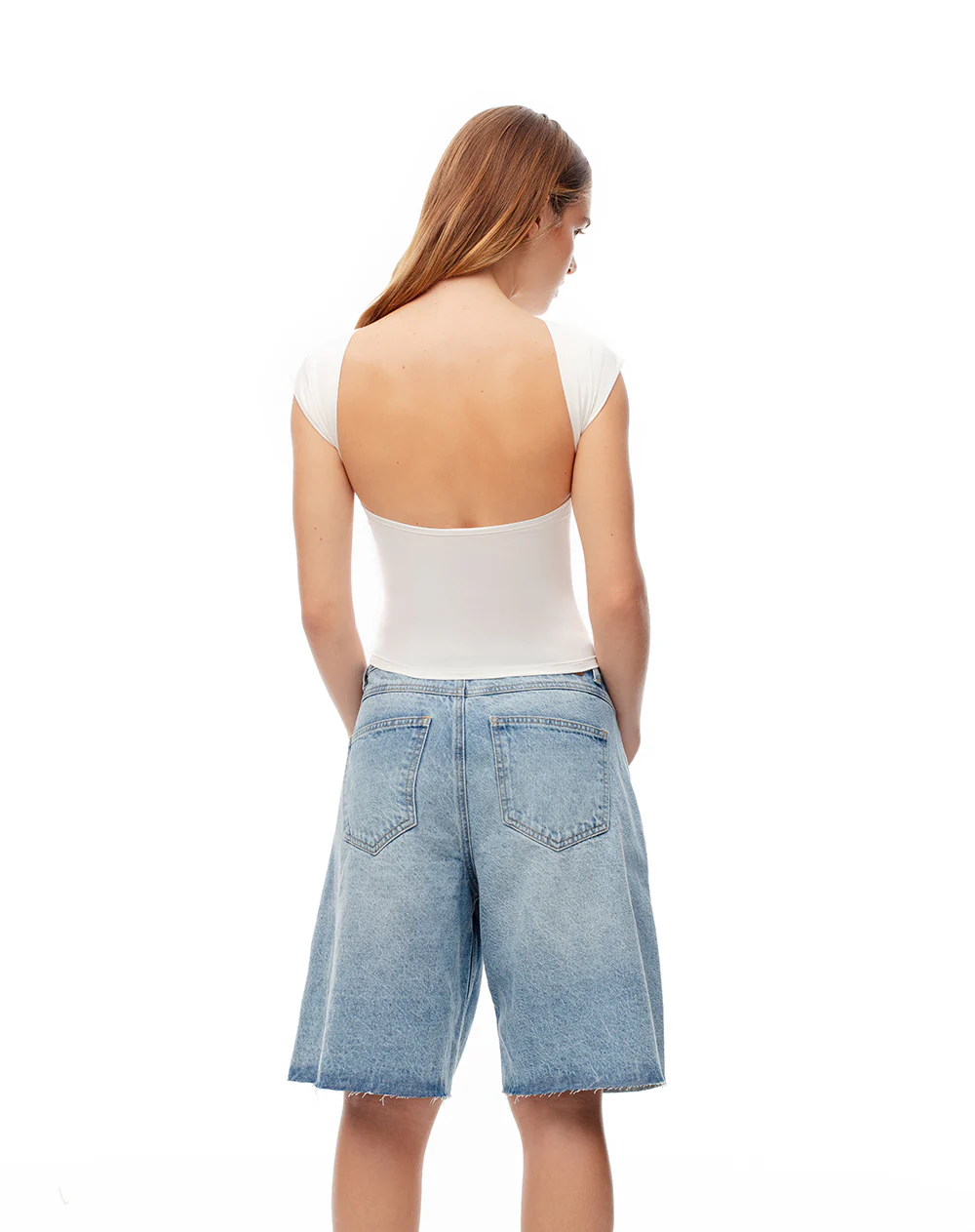 Camiseta crop slim doble tela blanca mujer - Image 5