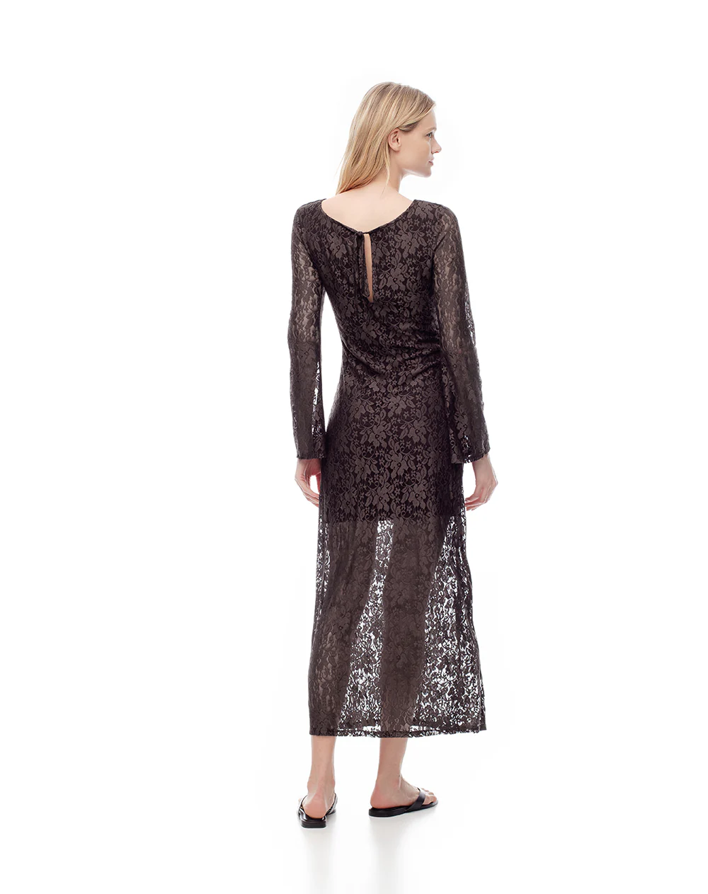 Vestido midi encaje chocolate mujer - Image 3