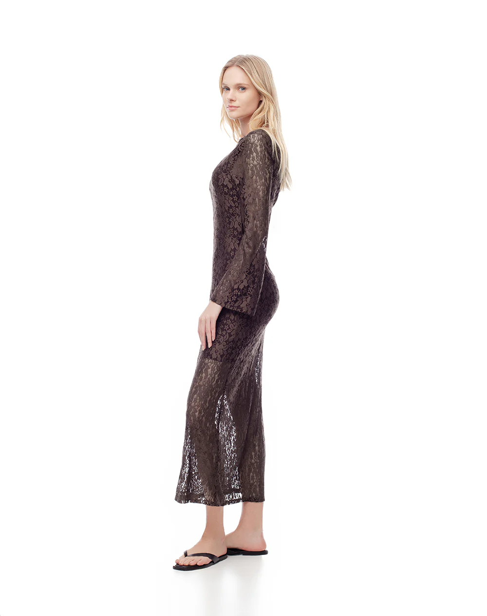 Vestido midi encaje chocolate mujer - Image 5