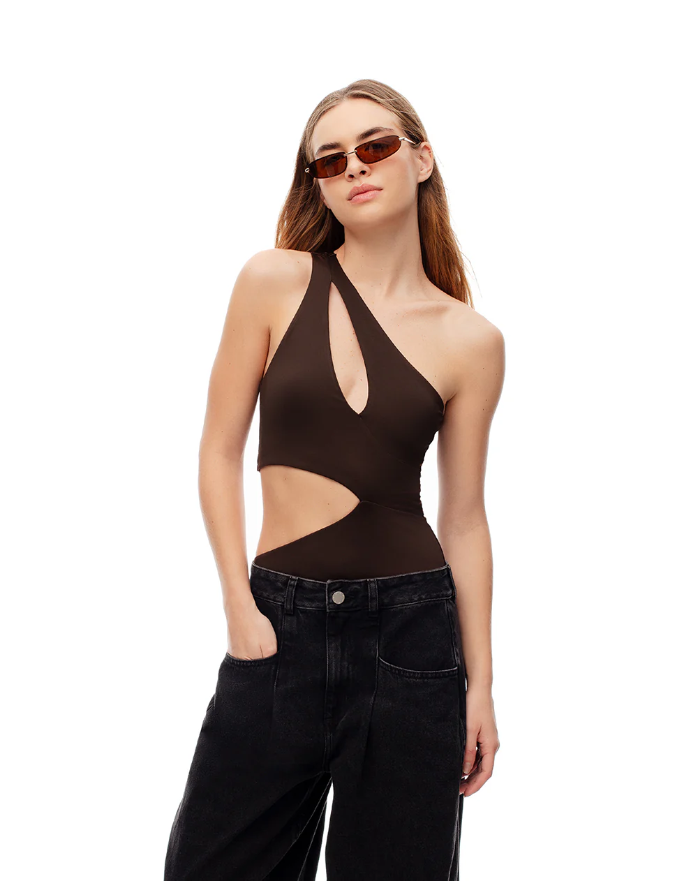 Body asimétrico cut out chocolate mujer