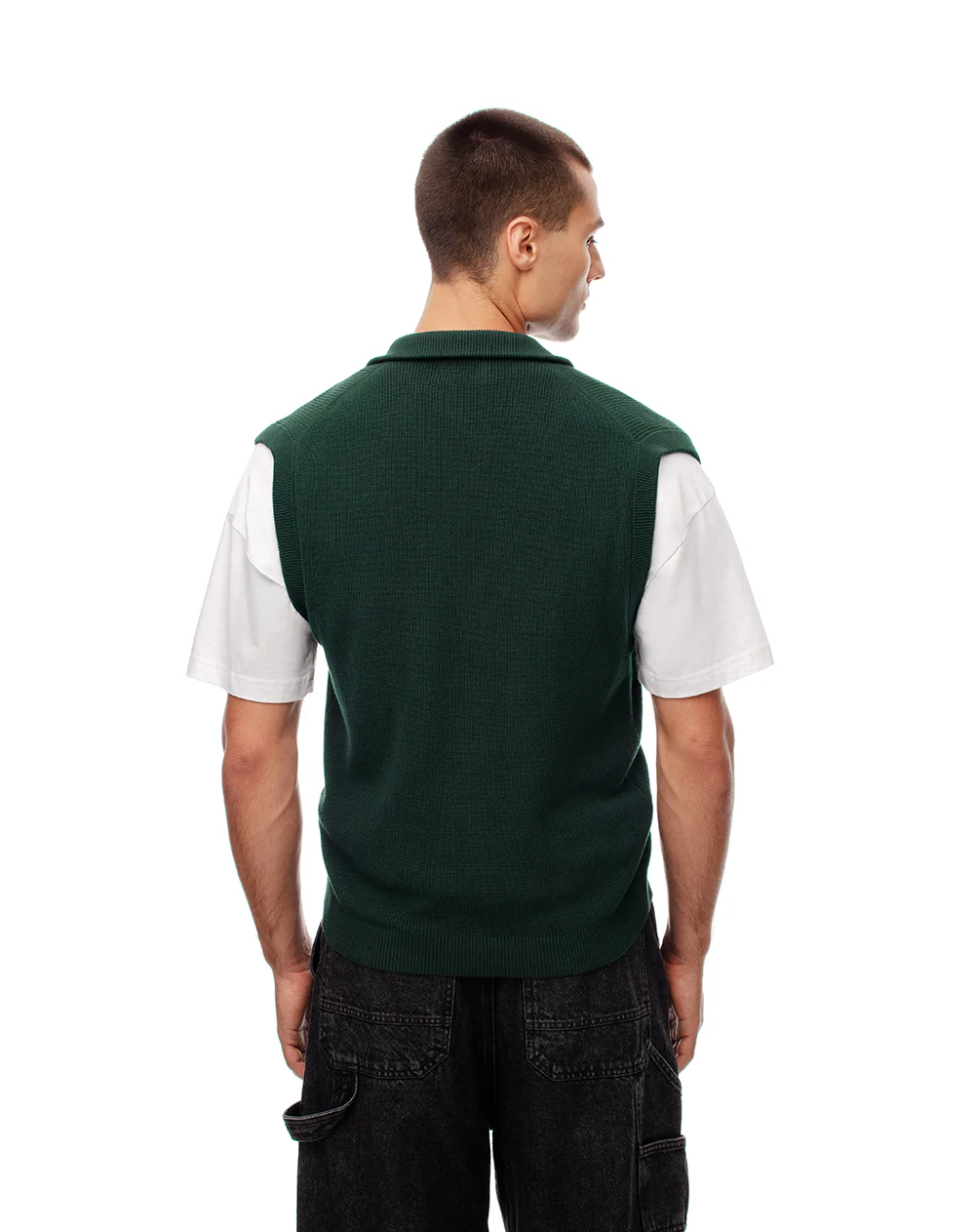 Chaleco regular tejido de punto algodón verde hombre - Image 2