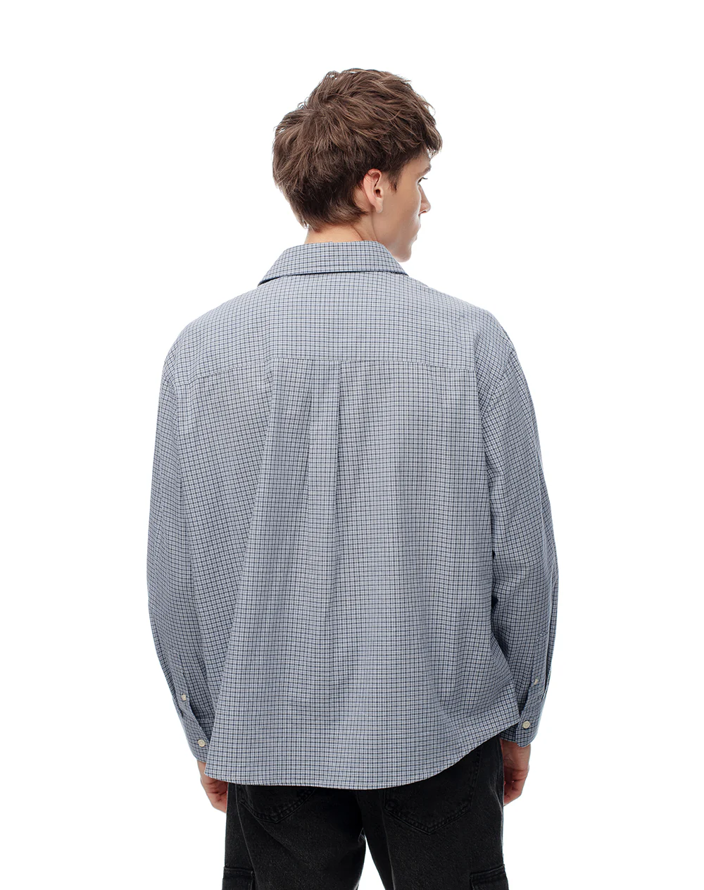 Camisa manga larga oversize algodón cuadros hombre - Image 2