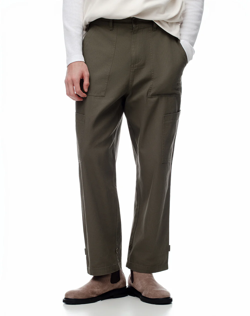 Pantalón cargo recto algodón verde hombre - Image 8