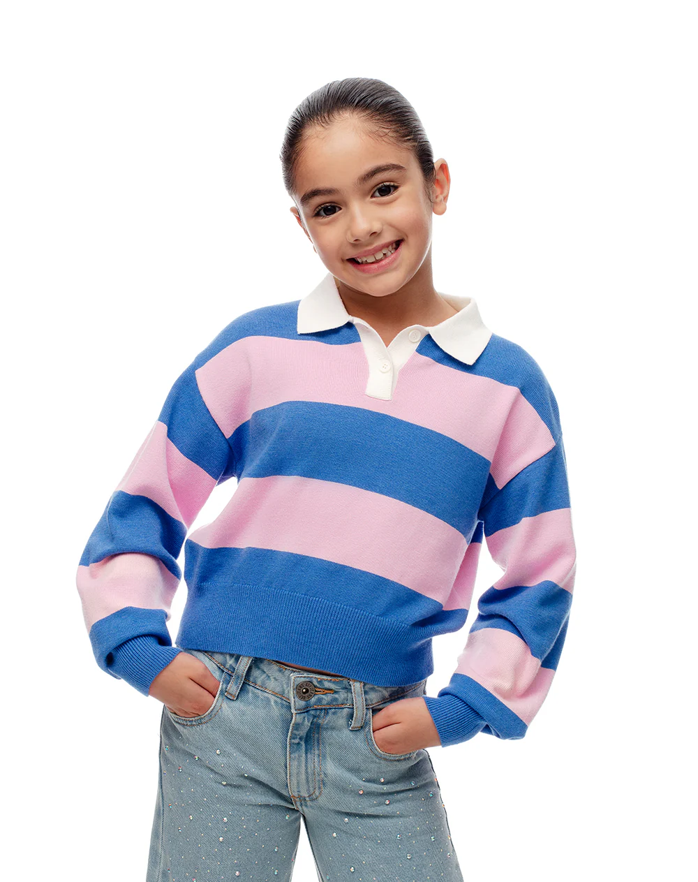 Buzo tipo polo rayas niña