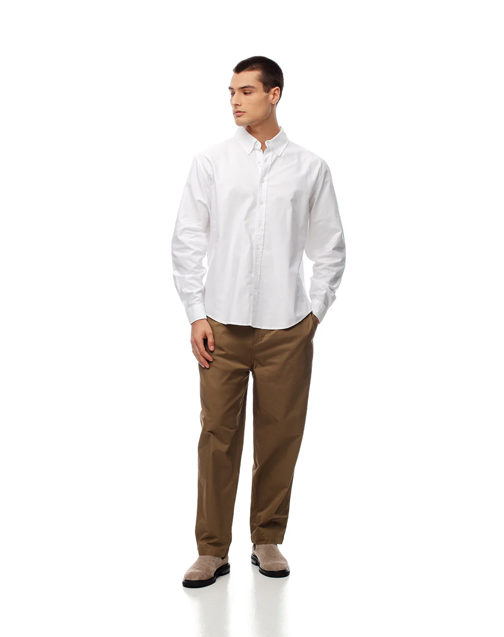 Pantalón recto drill algodón café hombre