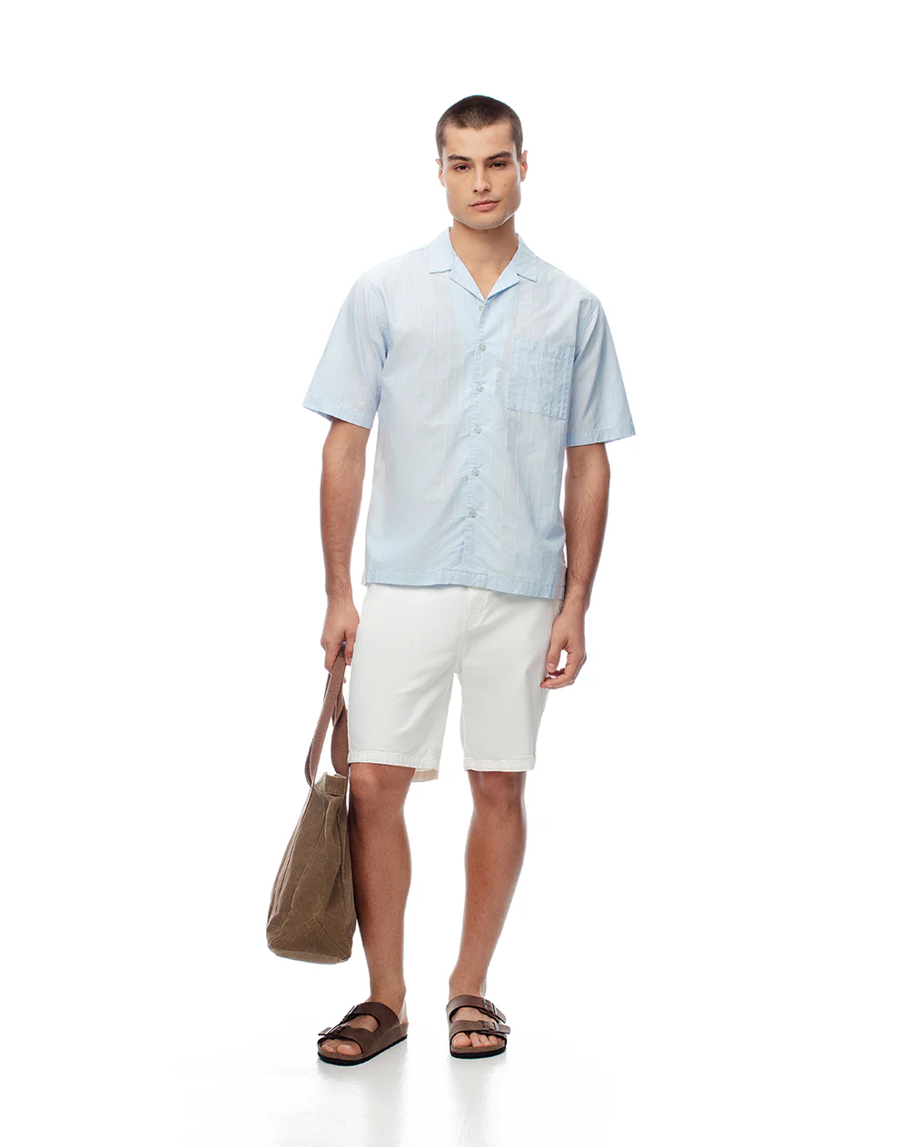 Camisa manga corta regular algodón azul hombre - Image 4