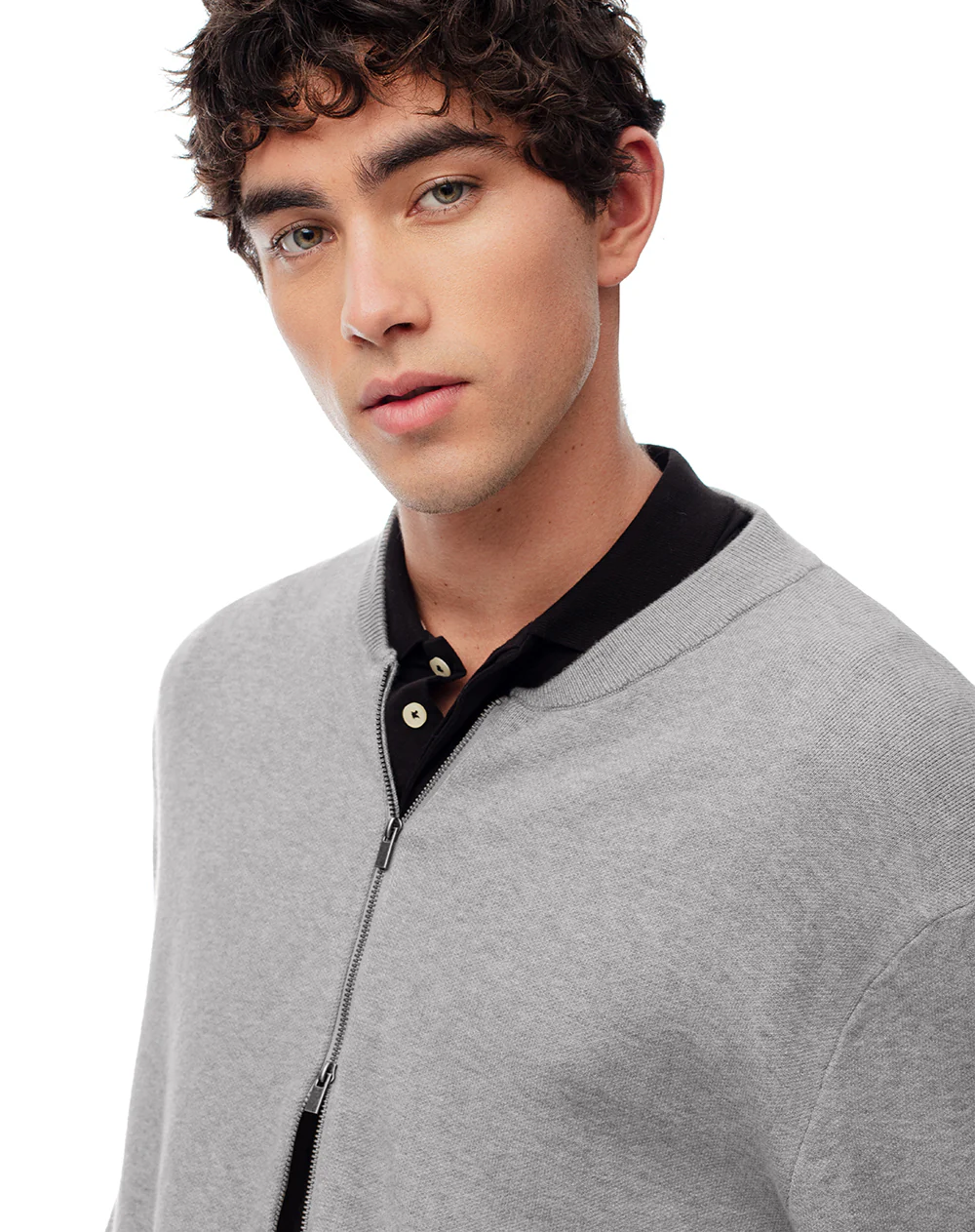 Chaqueta bomber regular cierre doble gris hombre - Image 4