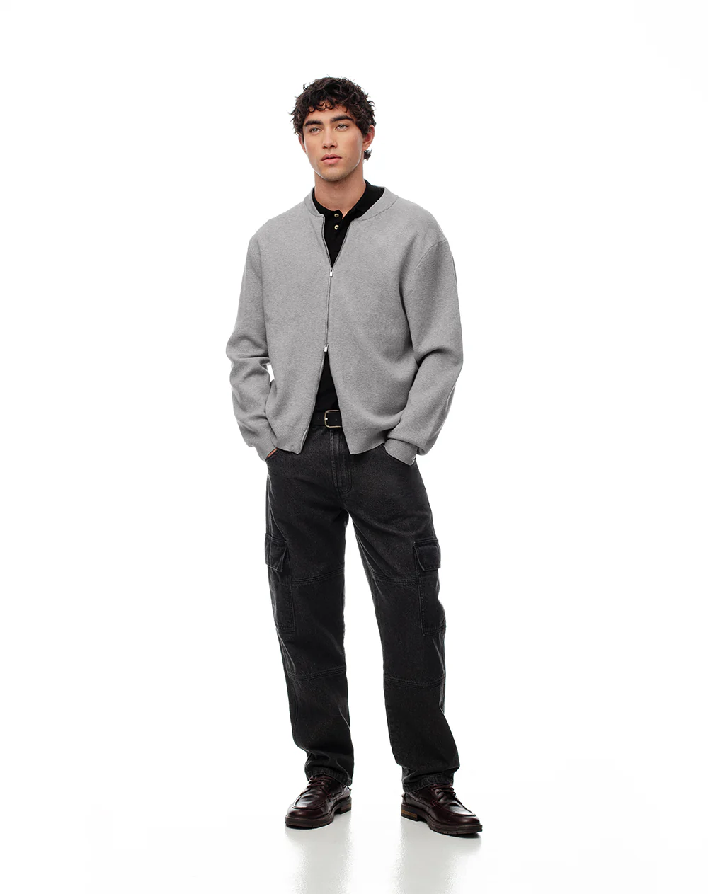 Chaqueta bomber regular cierre doble gris hombre - Image 5