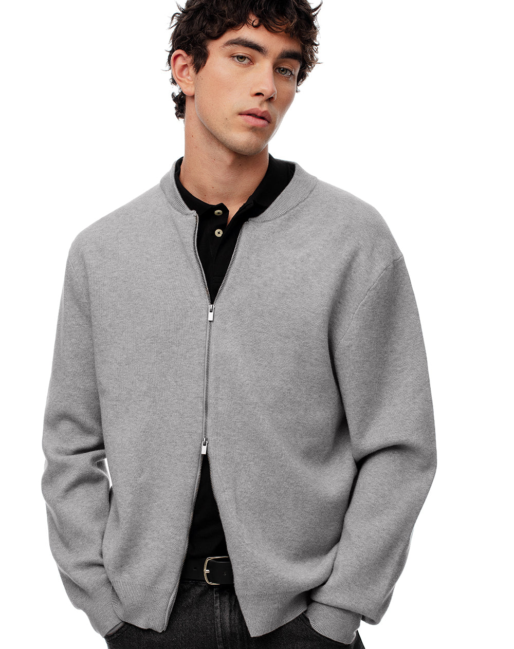 Chaqueta bomber regular cierre doble gris hombre - Image 6