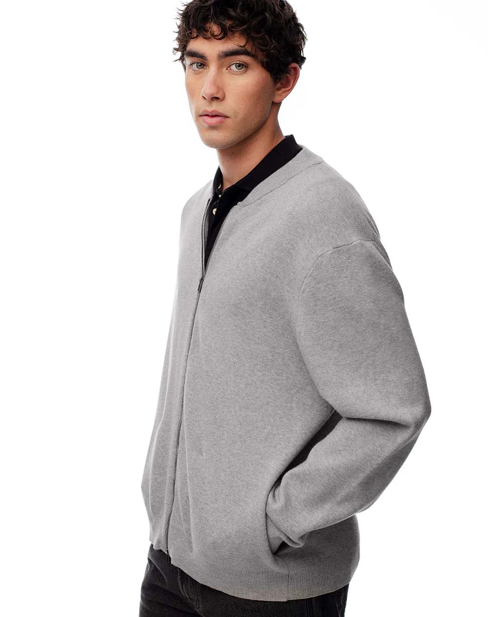 Chaqueta bomber regular cierre doble gris hombre - Image 7
