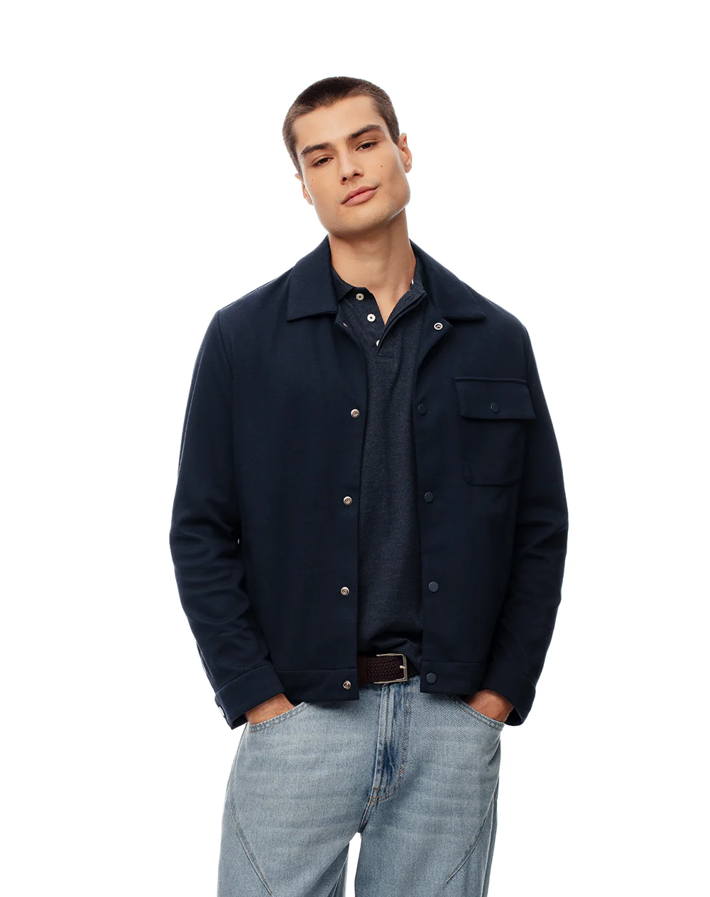 Chaqueta tipo sobrecamisa regular azul hombre - Image 3
