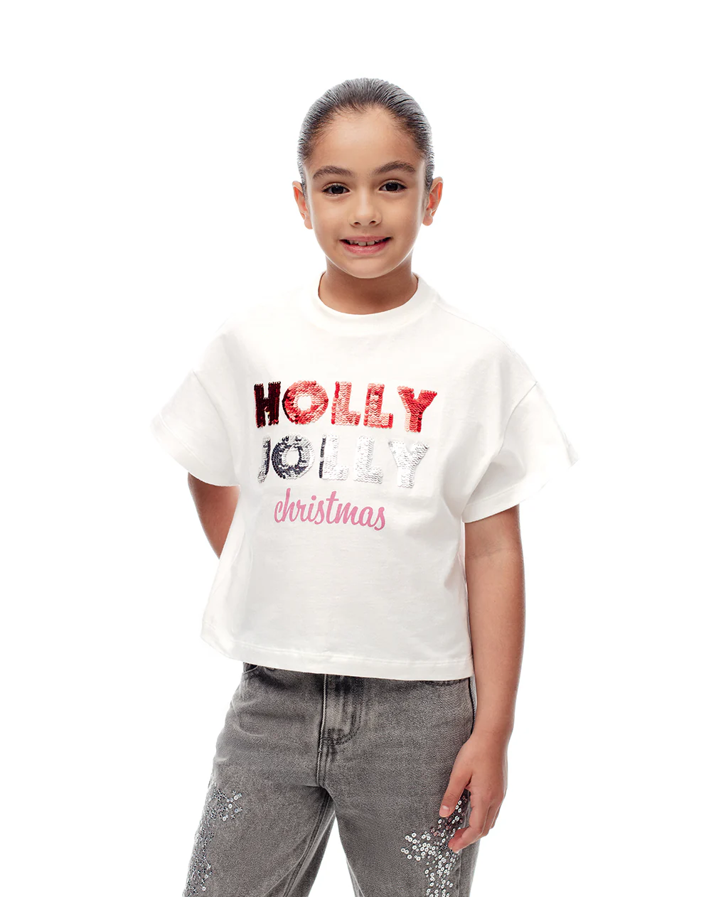 Camiseta regular algodón blanca navidad niña