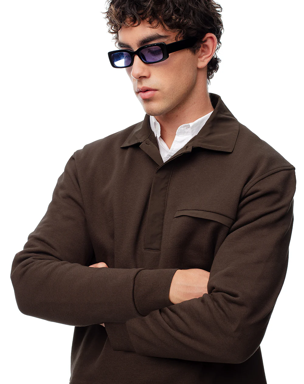 Buzo tipo polo café hombre