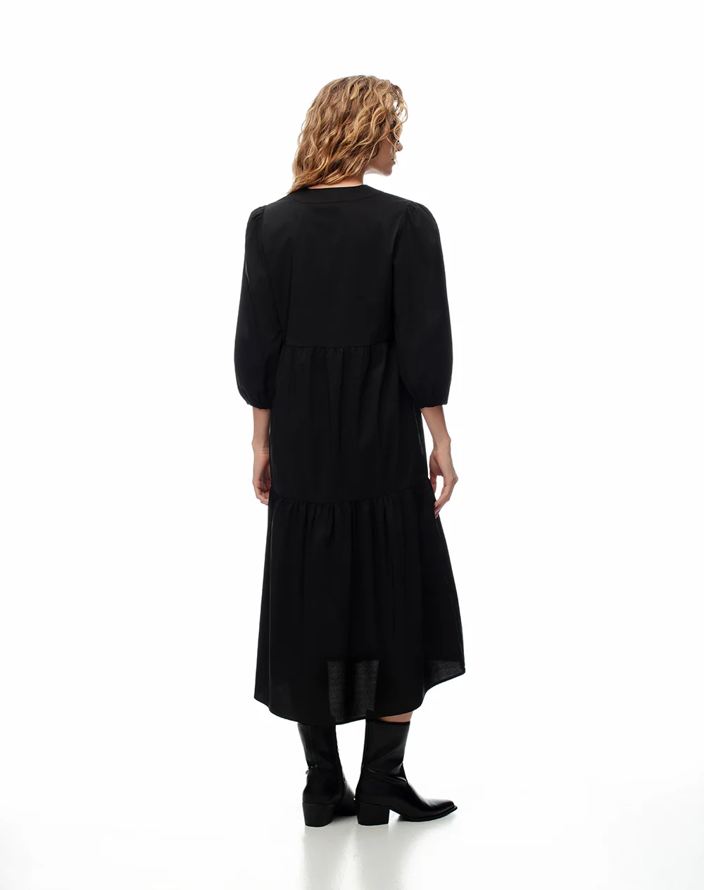 Vestido midi manga 3/4 negro mujer - Image 2