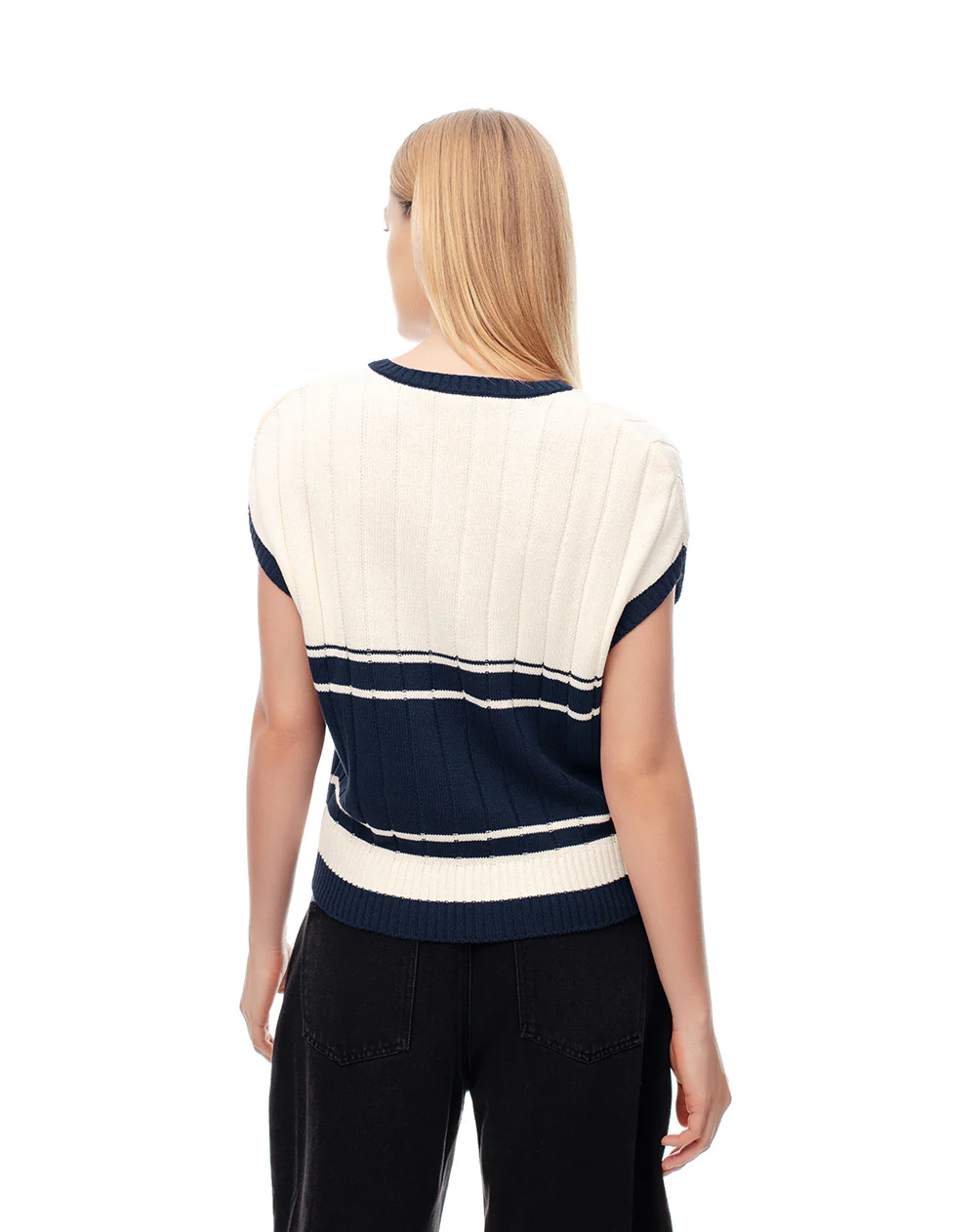 Chaleco tipo preppy tejido de punto crema mujer - Image 2