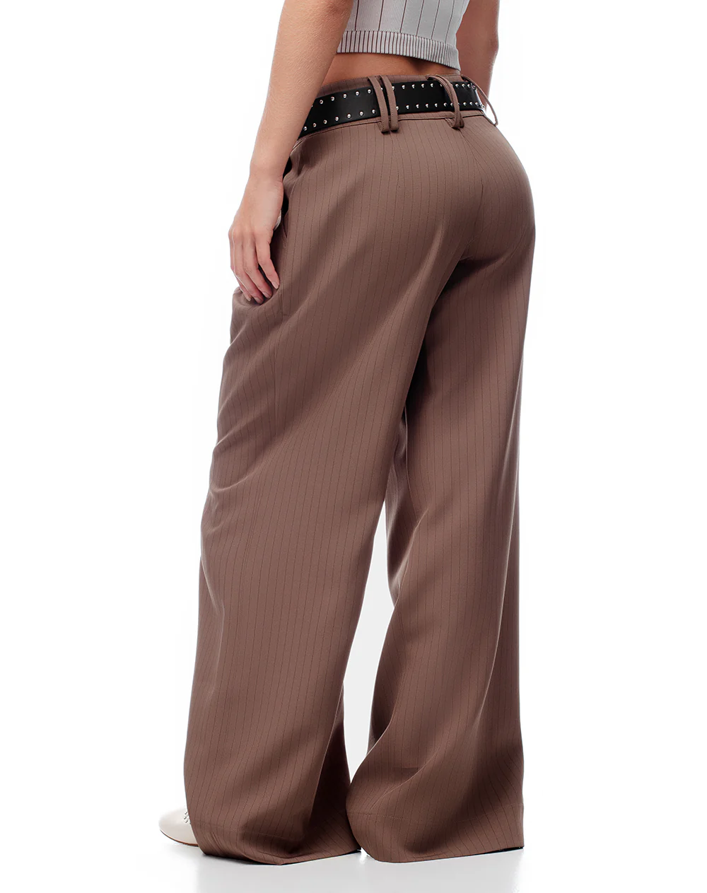 Pantalón wide leg tiro bajo café mujer - Image 2