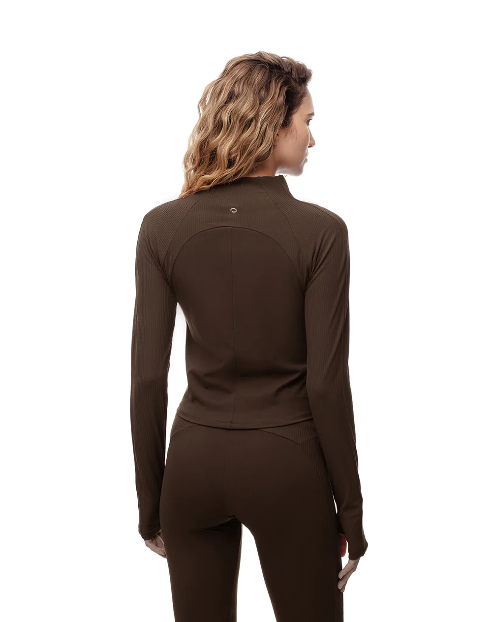 Chaqueta slim tejido de punto chocolate mujer - Image 2