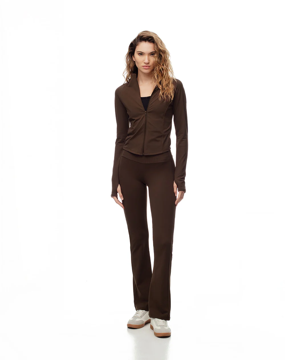 Chaqueta slim tejido de punto chocolate mujer - Image 4