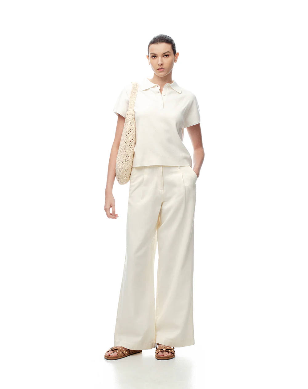 Polo regular tejido de punto blanca mujer - Image 3