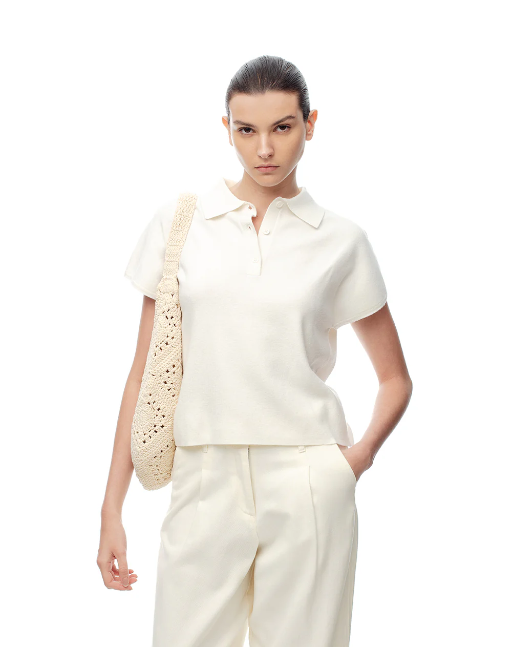 Polo regular tejido de punto blanca mujer - Image 4