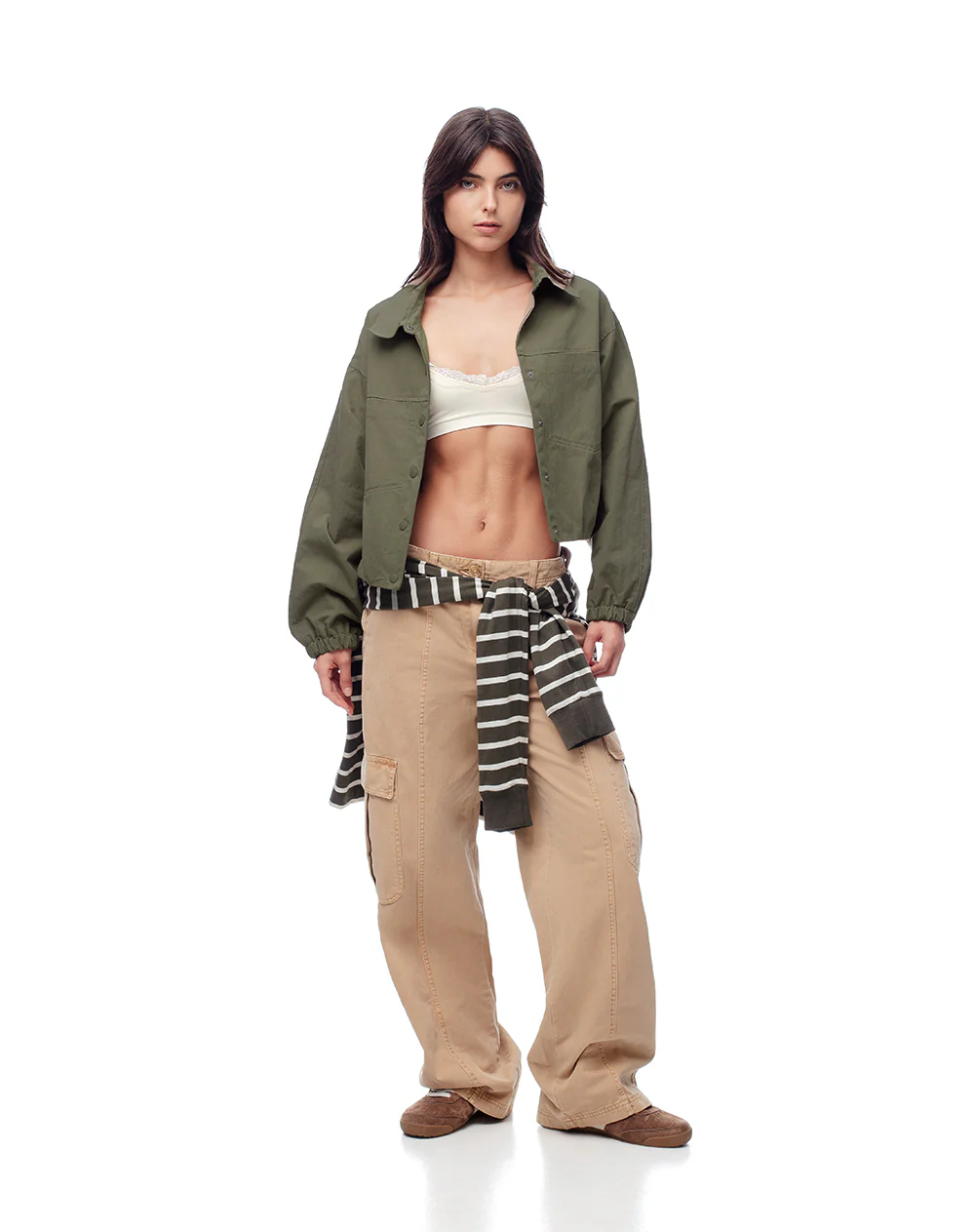 Chaqueta regular drill verde mujer - Image 5