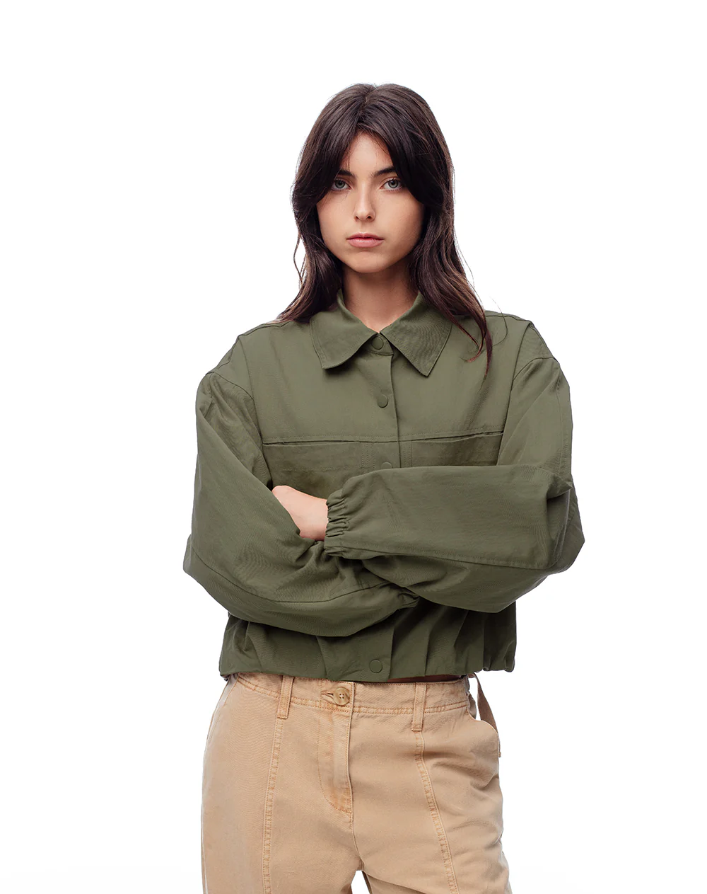 Chaqueta regular drill verde mujer - Image 6