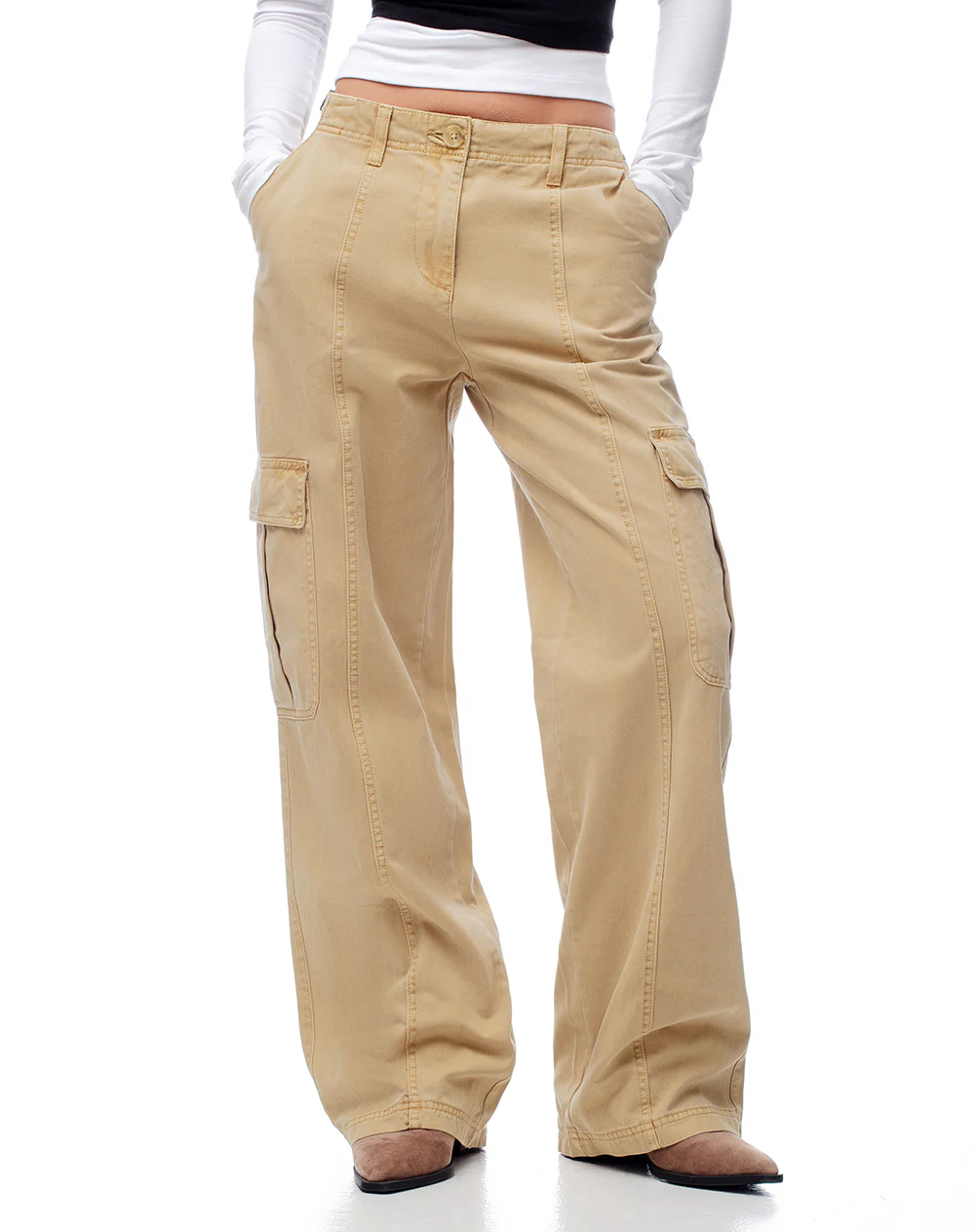 Pantalón cargo tiro bajo algodón caqui mujer - Image 5