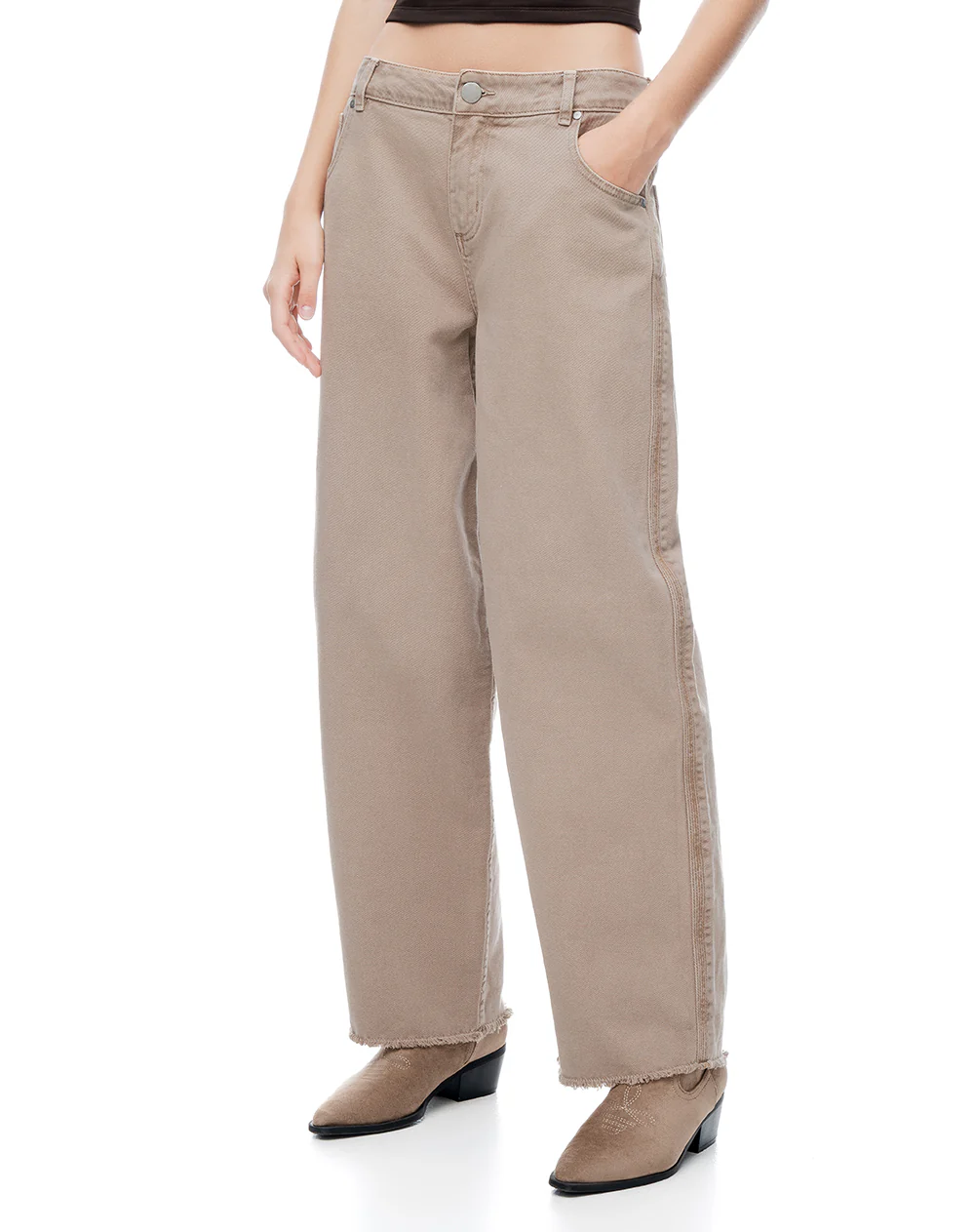 Pantalón wide leg tiro medio en drill café mujer - Image 3