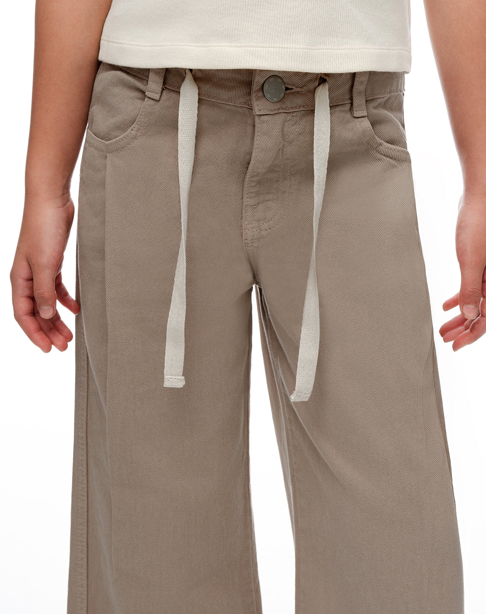 Pantalón loose tiro medio algodón café niña - Image 3