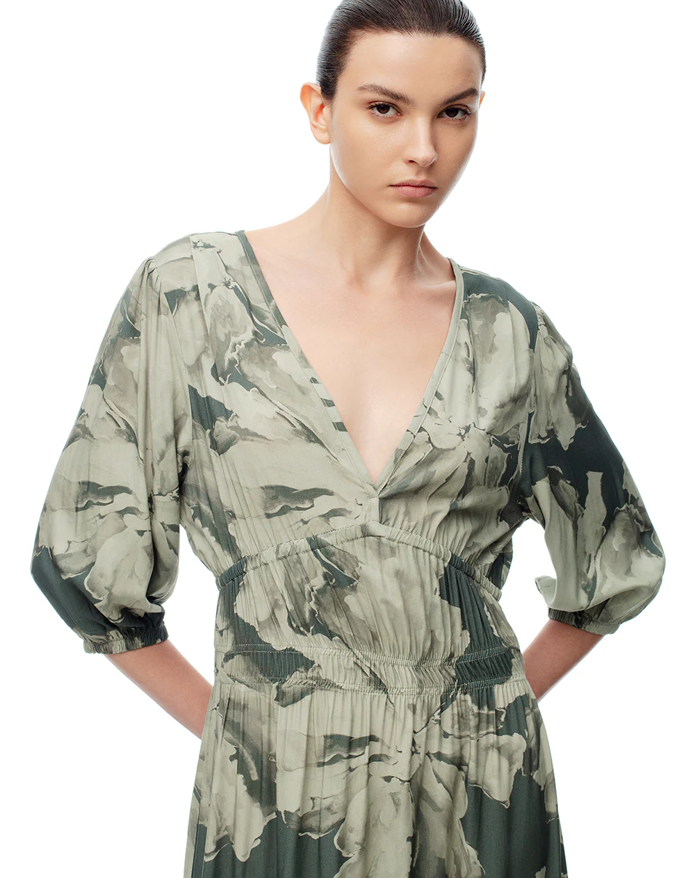 Vestido largo maxi manga 3/4 estampado mujer - Image 3