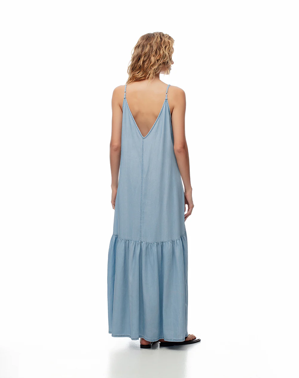 Vestido largo fluido índigo claro mujer - Image 2