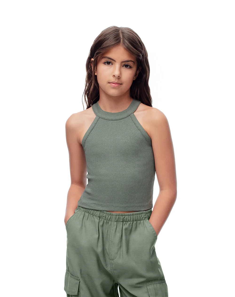 Camiseta crop slim verde niña